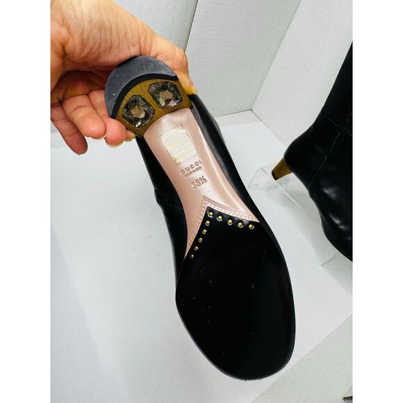 Gucci Black Calfskin Leather Knee-High Boots w Crystal Embellished Heels EU 36.5 - Picture 11 of 16